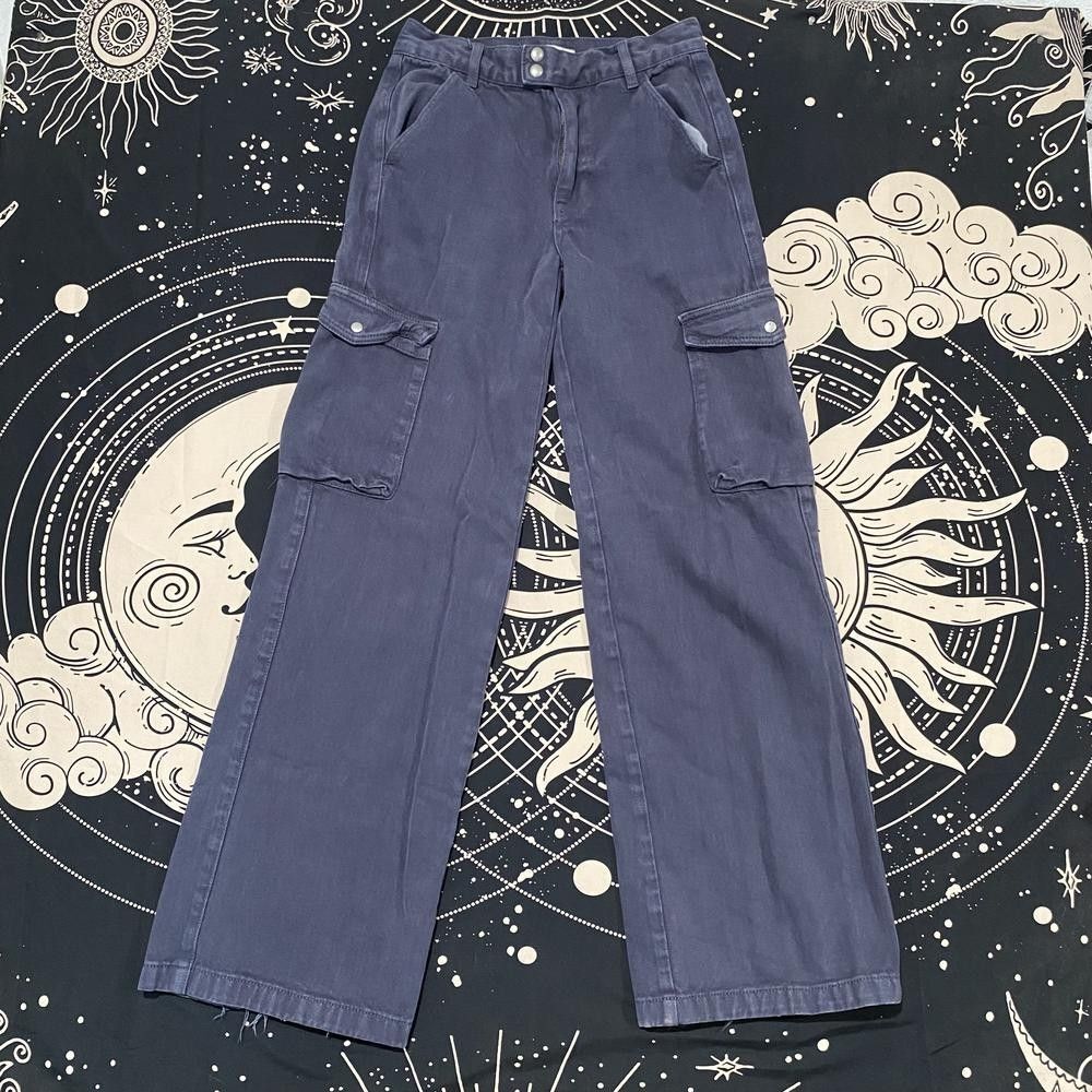Pacsun Cargo Pant Womens 23x31 Blue Cotton Wide-Leg Baggy Utility Technician